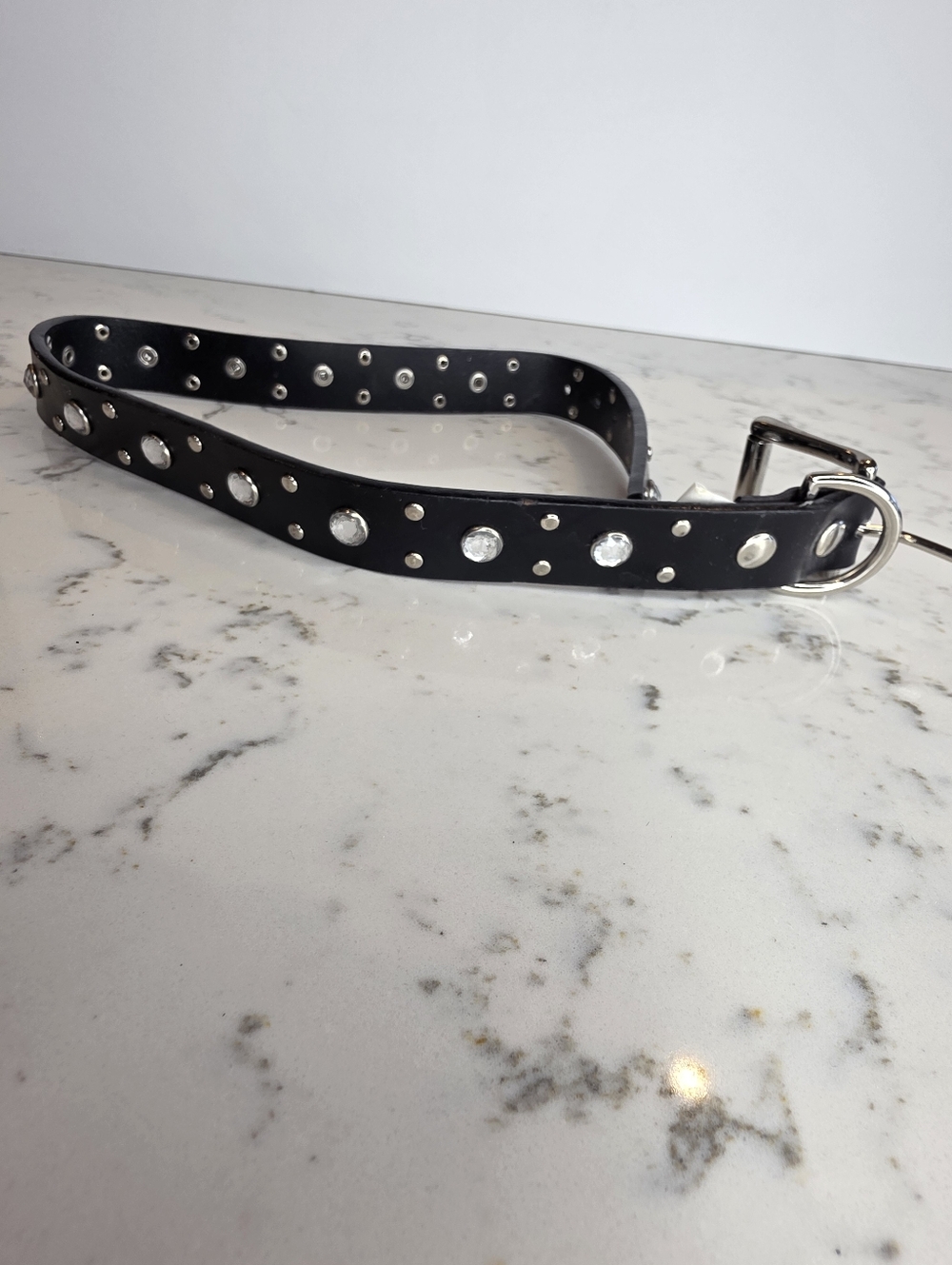 *4 For $25* Rhinestone Studded Black Leather Dog Collar